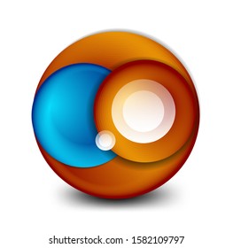 Banner de círculo giratorio vectorial, esfera abstracta de estilo 3d o icono de forma redonda o plantillas de fondo. Ilustración vectorial para fondo de escritorio, pancarta, fondo, tarjeta, ilustración del libro, página de inicio