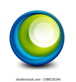 Banner de círculo giratorio vectorial, esfera abstracta de estilo 3d o icono de forma redonda o plantillas de fondo. Ilustración vectorial para fondo de escritorio, pancarta, fondo, tarjeta, ilustración del libro, página de inicio