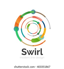 Vector swirl circle logo, linear flat design