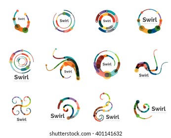 Vector swirl circle logo set, linear flat icons