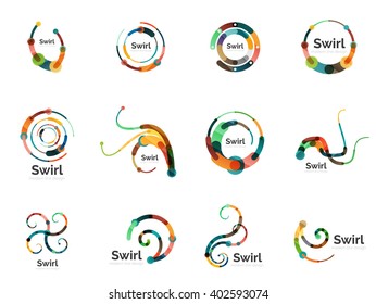 Vector swirl circle logo set, linear flat icons