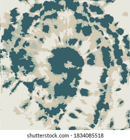 Barrido de vectores. Impresión étnica. Impresión de tela artística verde. Tela hippie verde. Colorido de tinte de abejas. Tinta texturada. Impresión vectorial textil. Espiral de tinte de empate. Tela teñida de espacio.