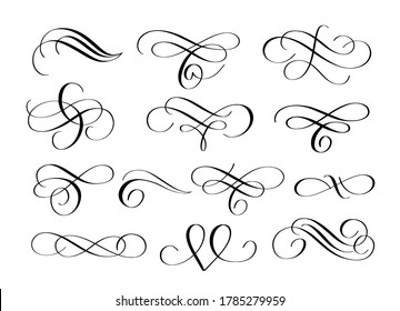 Vector swirl flourishes ink pen calligraphy set