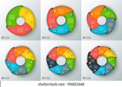 Vector swirl infographic. Template for cycle diagram, graph, presentation and round chart. Business concept with 3, 4, 5, 6, 7 and 8 options, parts, steps or processes. Data visualization.