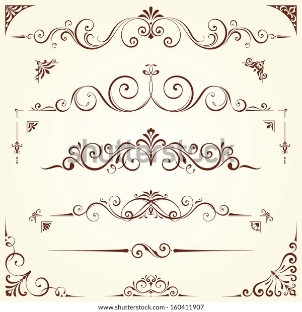 Vector swirl ornate motifs. Elements can be ungrouped\
for editing. 