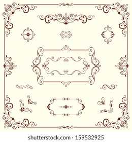 Vector swirl ornate motifs and frames. Elements can be ungrouped for easy editing.