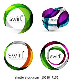 Conjunto de vectores, iconos geométricos de negocio o plantillas de banners web con eslogan de ejemplo. Creado con formas transparentes superpuestas de color. Ilustración del vector