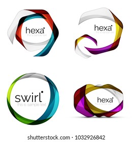 Vektorschwirl-Set, geometrische Business-Icons oder Web-Banner-Vorlagen mit Beispielslogan. Erstellt mit transparenten, sich überschneidenden Farbformen. Vektorgrafik