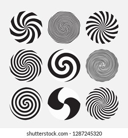 Vector swirl set. Various circular monochrome twirls. Vector illustration for your graphic design.