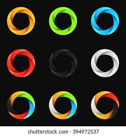 Vector swirl symbols with five coils. Infinity sign.