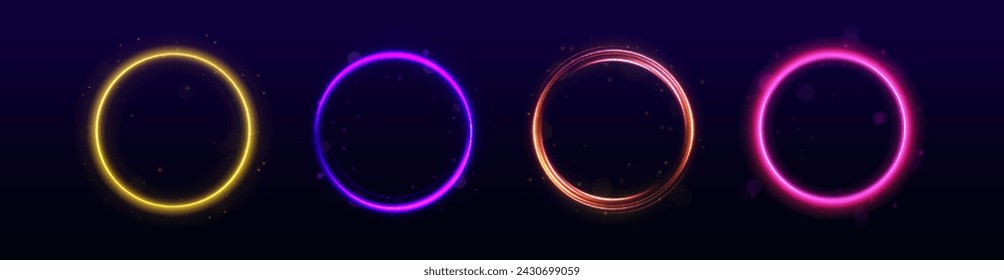 Vector swirl trail effect. Abstract vector fire circles, sparkling swirls and energy light spiral frames.	