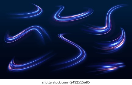 Effekt der Vektorwirbelspur. Abstrakte Vektor-Feuerkreise, funkelnde Wirbel und Energie-Licht-Spiralrahmen. Glühende Glitzerspur.	