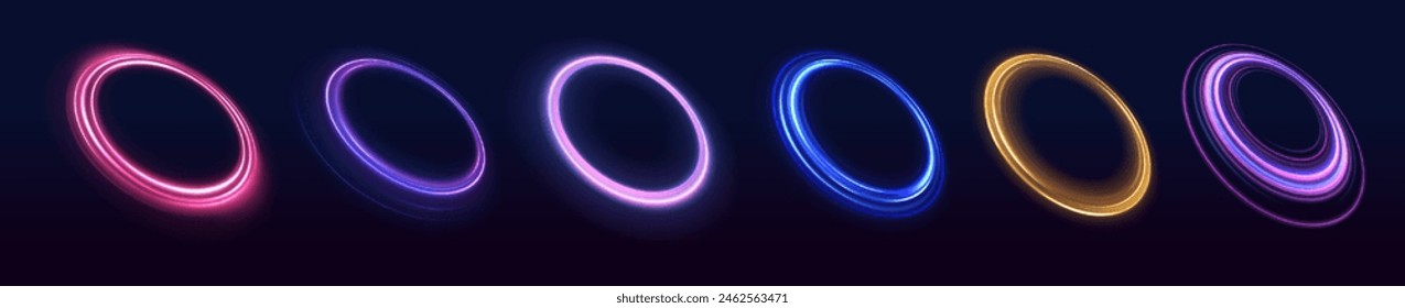 Efecto de rastro de remolino de Vector. Abstractas círculos de fuego de Vector, remolinos brillantes y marcos de espiral de luz de energía.