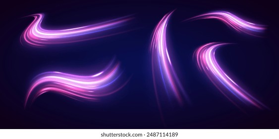 Vector swirl trail effect. Abstract vector fire circles, sparkling swirls and energy light spiral frames. Illustration of light ray, stripe line with blue light, speed motion background.	