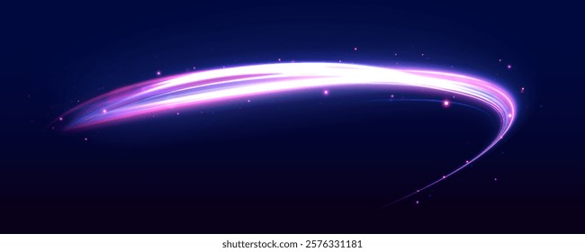 Vector swirl trail effect. Abstract vector fire circles, sparkling swirls and energy light spiral frames. High speed effect motion blur night lights blue and red.	