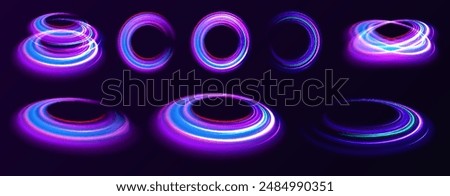 Vector swirl trail effect. Abstract vector fire circles, sparkling swirls and energy light spiral frames.	
