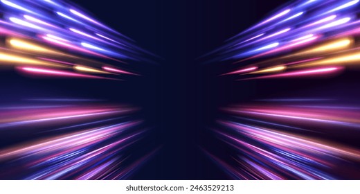 Vector swirl trail effect. Laser beams luminous abstract sparkling isolated on a transparent background. Panoramic high speed technology concept, light abstract background.	