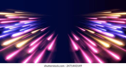 Vector swirl trail effect. Laser beams luminous abstract sparkling isolated on a transparent background. Panoramic high speed technology concept, light abstract background.	