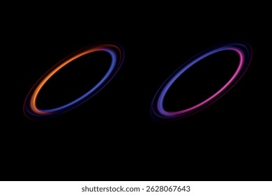  Vector swirl trail effect. Neon ellipse in the form of speed. Glowing spiral. Abstract vector fire circles, sparkling swirls and energy light spiral frames
