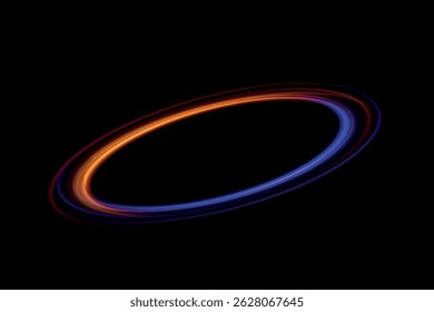  Vektordralltrail-Effekt. Neonellipse in Form von Geschwindigkeit. Glühende Spirale. Abstrakte Vektorfeuerkreise, funkelnde Wirbel und Energie Licht Spiralrahmen