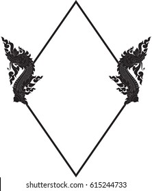 vector swirl tribal Naga head with diamond frame (logo,symbol,sign) Southeast Asia Art Style
