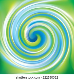 Vector swirling backdrop. Beautiful spiral liquid surface light green and turquoise colors