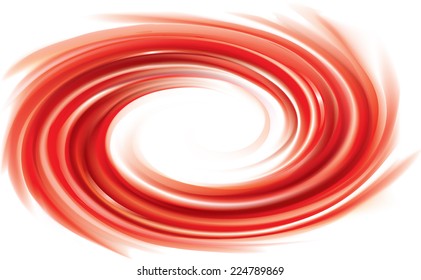 Vector swirling backdrop. Spiral fluid surface deep red color with space for text. Appetizing juice different bright fruits: strawberries, tomatoes, cranberries, raspberries, pomegranate, redcurrants