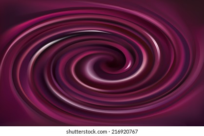 Vector swirling  backdrop. Spiral liquid surface lilac color. Petite juice different fruits blue: grape, currant, blueberry, blackberry, mulberry, cherry