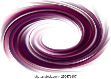 Vector swirling backdrop. Spiral liquid lilac surface with glowing white center in middle of funnel. Petite juice different fruits blue: grape, currant, blueberry, blackberry, mulberry, cherry 
