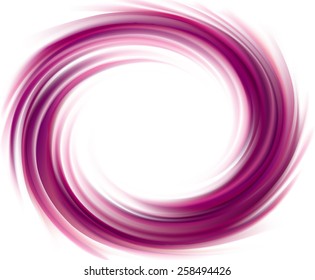 Vector swirling backdrop. Spiral liquid lilac surface with glowing white center in middle of funnel. Petite juice different fruits blue: grape, currant, blueberry, blackberry, mulberry, cherry 
