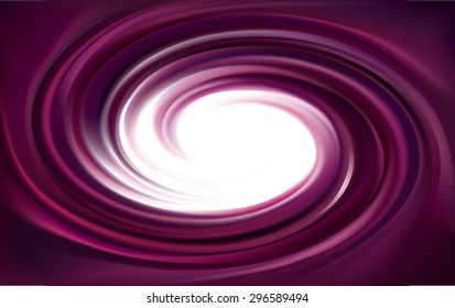 Fondo giratorio vectorial. Superficie líquida espiral de laca con centro blanco resplandeciente en medio del embudo. Zumo de fruta diferente azul: uva, grosella, arándano, moras, cereza 