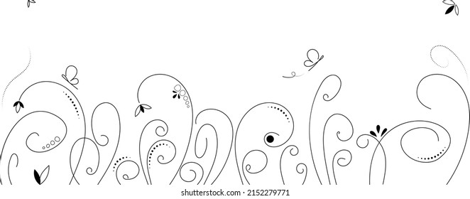 vector swirls, summer stems, butterflies for background