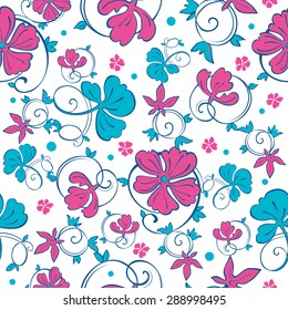 Vector Swirly Vibrant Flowers Seamless Pattern