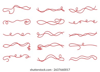 Vector swish swoosh squiggle lines set. Line pen brush marker stroke underline vector set. Hand drawn doodle sketch pen brush stroke scribble underline. 