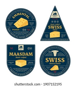 Vector swiss cheese labels and packaging design elements. Swiss cheese detailed icons