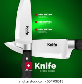 Cuchillo y plantilla de acero metálico de acero con mango negro