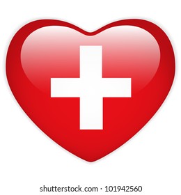 Vector - Switzerland Flag Heart Glossy Button