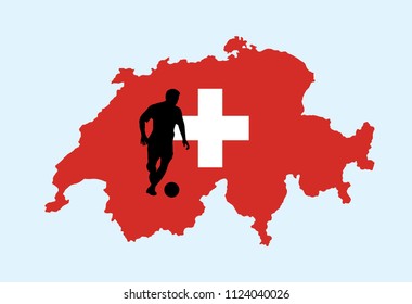 vector of  switzerland map with silhouette football player