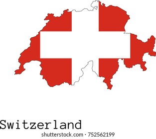 Vector Switzerland map silhouette, painted in colors of a flag