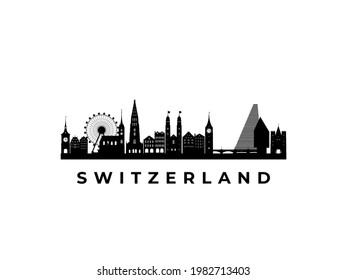 Skyline Vector Suiza. Viajar por Suiza, lugares famosos. Concepto de negocio y turismo para presentación, banner, sitio web.