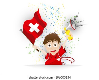 Vector - Switzerland Soccer Fan Flag Cartoon