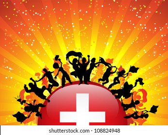 Vector - Switzerland Sport Fan Crowd with Flag