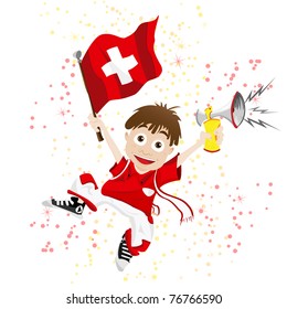 Vector - Switzerland Sport Fan with Flag and Horn