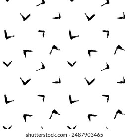 Vector swoosh pattern. Seamless black and white brush stroke background. Abstract birds print with distress texture. Painted ornament for kids. Childish design