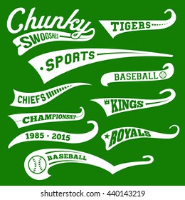 Vector Swooshes, Swishes, Whooshes, and Swashes for Typography on Retro or Vintage Baseball Tail Tee shirt