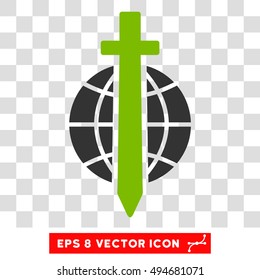Vector Sword Globe EPS vector pictograph. Illustration style is flat iconic bicolor eco green and gray symbol on a transparent background.