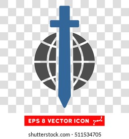 Vector Sword Globe EPS vector pictograph. Illustration style is flat iconic bicolor cobalt and gray symbol on a transparent background.