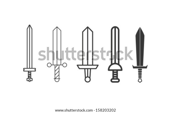 Vector Sword Icon Symbol Set Stock Vector (Royalty Free) 158203202