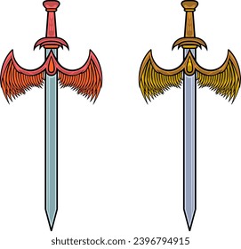 Vector sword illustration with ornament and wings