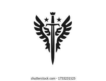 vector of Sword and wings symbol in black color 